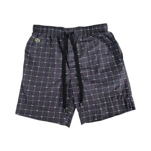 Lacoste Men's Sleepwear Lounge Shorts Size S Dark Gray Grid Print Drawstring